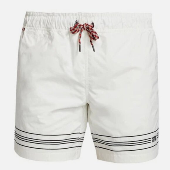 Burberry Men Logo Martin Stripe Drawstring Shorts Trunks White Sz Small NWT $350 - Picture 1 of 12